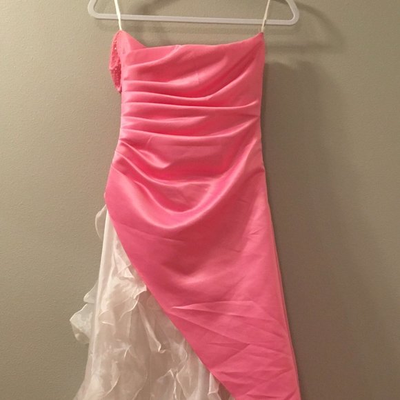 Pink and White Strapless Formal Gown - Picture 3 of 4